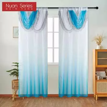 Набор из серии Nuan 10-20% затемняющих градиентных прозрачных штор с принтом и кисточками для декора окон гостиной и спальни W132cm x L200cm серый