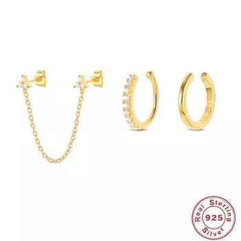 A Set Of Three 925 Silver Earrings, A Set That Saves Worry And Time, And Is Matched With Earrings For Daily Commuting. 925 silver