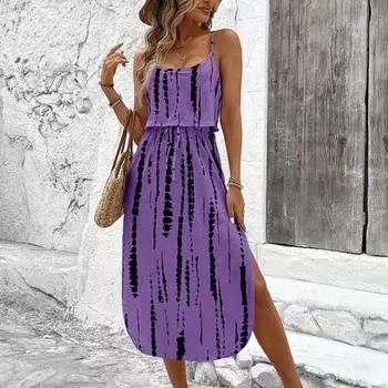 A Sexy Printed Halter Dress for Women A Vacation-style Cinched Dress S белый/чёрный