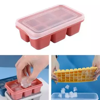 A# Silicone Square Ice Mold with Lid DIY Ice Tray Mould Accessory (Pink)