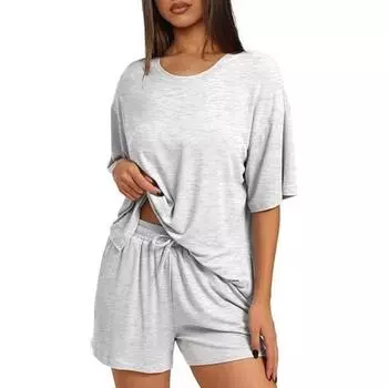 A Simple Summer Commuting Solid-color Home Wear Set That Can Be Worn Over A Two-piece Set of Casual Shorts for Women S светло-серый