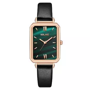 Квадратные маленькие зеленые часы, женские часы, женские часы, ремень, кварцевые часы.