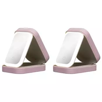 A # Светодиодное зеркало для хранения косметики с регулируемой яркостью Светодиодная портативная косметичка (розовый)