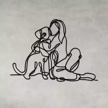 Уникальное настенное искусство из металла, изображающее линейную скульптуру женщины с собакой, подойдет в качестве свадебного подарка, украшения стены домашнего офиса. чёрный