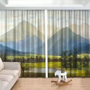 Разнообразие ландшафтных солнцезащитных штор, подходящих для гостиной и спальни, плавающие высокие шторы с затенением, новый узор, 2 шт. W55 X H120cm X 2&HOOK