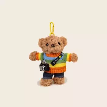 A Wearing Sweater Bear Plush Keychain Rainbow Sweater For Backpack Decor Bag Rainbow Sweater