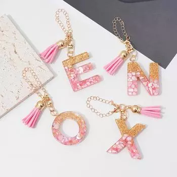A-Z Letter Charms Exquisite Sweet Pink Tassel Initial Keychain Fashion Bag Pendant Decoration Water Cup Chain Accessories T
