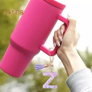 Брелок с надписью AZ, кулон со звездой и блестками, прозрачная подвеска начальной формы с фиолетовой кисточкой, очаровательная чашка, аксессуары для сумки A