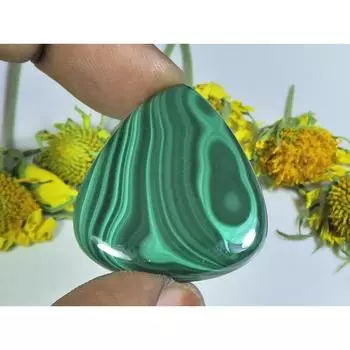 AA++ Натуральный Зеленый Малахит Грушевидный Кабошон Свободный Драгоценный Камень 29X34X04ММ 55 Карат. Д-04