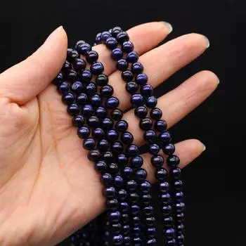 AA пресноводный жемчуг черный круглый жемчуг 7-8 мм для изготовления ювелирных изделий своими руками браслет серьги ожерелье аксессуар 7-8mm чёрный