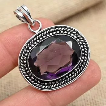 AAA + Аметист Драгоценный камень 925 Твердое серебро ручной работы Серебряный кулон Ювелирные изделия 1.77 inches фиолетовый