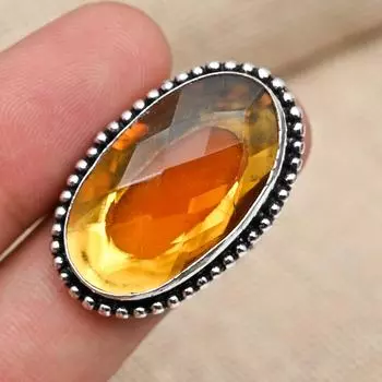 AAA + Цитрин Драгоценный Камень Твердые Стерлингового Серебра 925 Ювелирные Изделия Обручальное Кольцо Ручной Работы Для Подарков 4 жёлтый