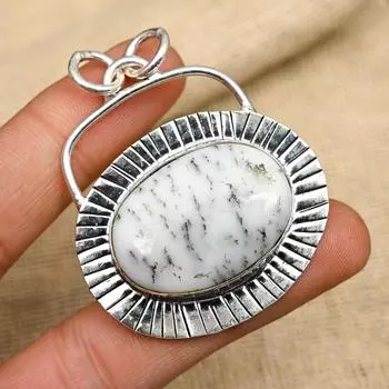 AAA + Дендрит Опал Драгоценный камень 925 Твердый стерлинговый серебро Ювелирный кулон для женщин