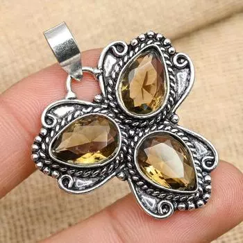AAA + Дымчатый Топаз Драгоценный Камень Ручной Работы Твердый Стерлингового Серебра 925 Пробы Ювелирный Подвеска Для Женщин