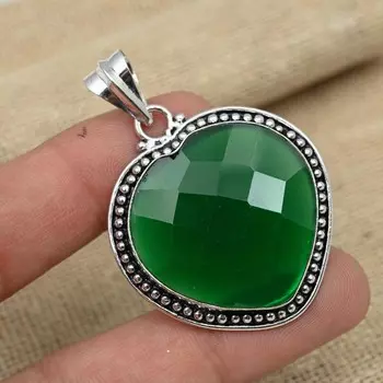 AAA + граненый зеленый оникс, драгоценный камень, стерлинговое серебро 925 пробы, ювелирные изделия, подвеска ручной работы для нее 1.96 Inches зелёный