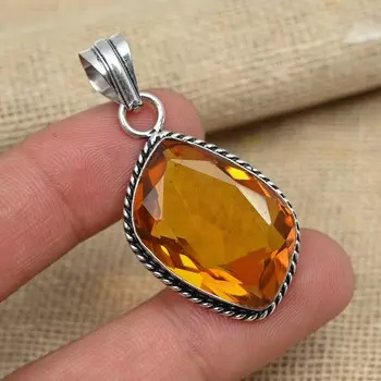 AAA + Honey Topaz Gemstone 925 Sterling Silver Handmade Elegant Pendant Jewelry 1.77 Inches оранжевый