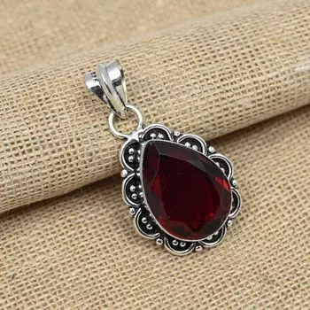 AAA + красный гранат стерлингового серебра 925 пробы ручной работы подвеска в форме груши ювелирные изделия 1.77 Inches