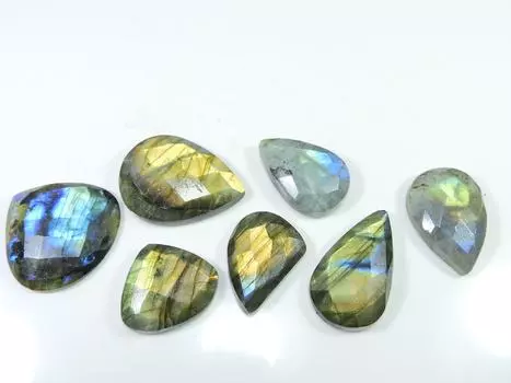 AAA Labradorite 28-34MM Pear Checker Cut Cabochon Gemstone 7Pcs Lot 255Cts. LL-773