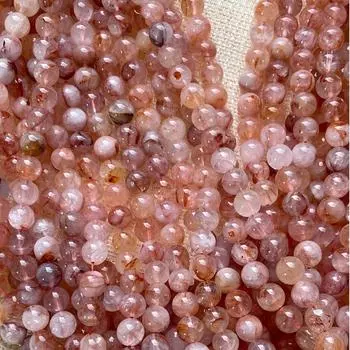 AAA Натуральный железистый кварц Огненный гематоидный кварц. Круглый, красивый огненно-красный кристалл кварца, натуральный цветочный дизайн. Полная прядь 15 6MM