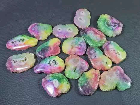 AAA окрашенный солнечный друзовый кварцевый срез кабошон россыпью драгоценный камень 16 шт. лот 28-33 мм RQ-2758