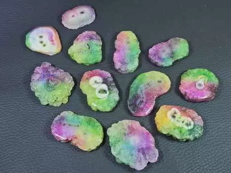 AAA окрашенный солнечный друзовый кварцевый срез кабошон россыпью драгоценный камень 12 шт. лот 29-38 мм RQ-2759