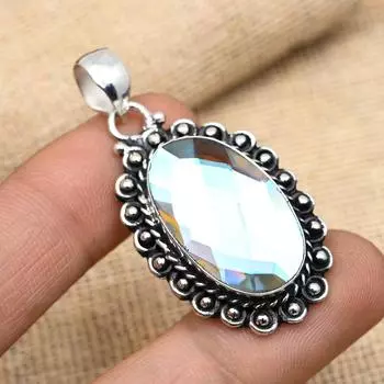 AAA + Радужный мистический топаз драгоценный камень ручной работы из стерлингового серебра 925 пробы ювелирный кулон для женщин 1.81 Inches белый