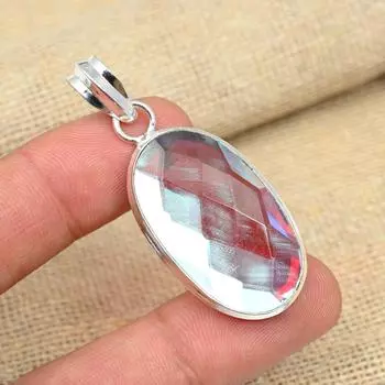 AAA + Rainbow Mystic Topaz Gemstone Solid 925 Silver Handmade Women Gift Pendant 1.96 Inches белый
