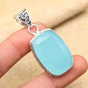 AAA+ Синий халцедон драгоценный камень ручной работы из цельного стерлингового серебра 925 пробы ювелирное изделие кулон для нее 2 Inches синий