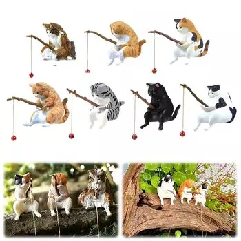 AAGWW Fishing Day Capsule Toy Котенок Рыбалка Фигурка Аквариум Пейзаж Отдых Кот Рыбалка Подвесные Украшения Gacha Gacha Игрушка Рыбалка 7 предметов