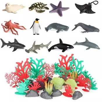 AAGWW Реалистичные полярные морские животные Модель Игрушечный набор Мини Фигурка Модель Игрушка Дельфин Кит Коралл Различные типы морских животных 12 Наборы Наборы 32 (Дизайн +