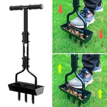 Аэратор для газона с поддоном для сбора почвы, 3 зубца, ручной, для двора