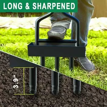 Аэратор для газона с поддоном для сбора почвы, 3 зубца, ручной аэратор для газона, простой в использовании перфоратор для газона для ухода за дворами чёрный