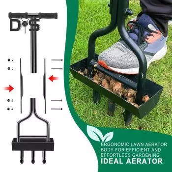 Аэратор для газона с поддоном для сбора почвы, 3 зубца, ручной аэратор для газона, простой в использовании перфоратор для газона для ухода за дворами чёрный