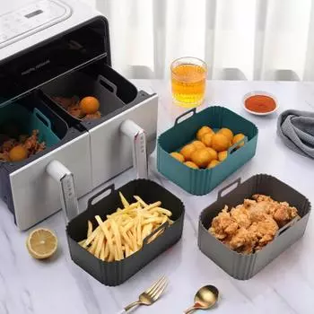 Аэрофритюрницы Сковорода не липкая Термостойкая Без запаха Большая вместимость Безопасная выпечка Многоразовая защита от ожогов синий