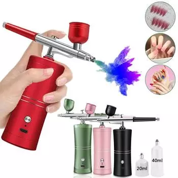 Аэрограф для ногтей Мини Портативный воздушный кисть с компрессором в комплекте для ногтей Искусство Ремесло Кондитерские изделия Модель краски для торта Нано Распылитель Пистолет 350 кПа чёрный