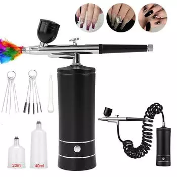 Аэрограф, набор для рисования ногтей с компрессором, мини-аэрограф для дизайна ногтей, покраска тортов, портативный ручной распылитель, аэрограф для ногтей чёрный