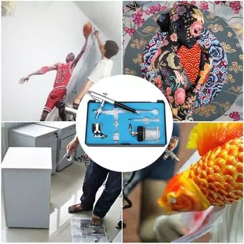 Аэрограф-пистолет с гравитационной и сифонной подачей Аэрограф, сопло 0,3 мм, чашки 22 куб.см и 7 куб.см для украшения торта серебряный