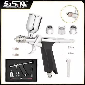 Аэрограф с пистолетной рукояткой двойного действия с гравитационной подачей, триггерный вентиляторный распылитель, аэрограф 0,3 мм/0,5 мм, 15 куб. см, емкости для жидкостей для модели автомобиля своими руками