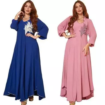 AB173 2022 Spring/Summer Muslim Women s Dress with Chest Applique - Middle East & Southeast Asia Style XXL