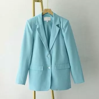 Ab63 Fashion Plus Size Padded Shoulder Straight-leg Leisure Suit Lake Blue (defective ci) DK36