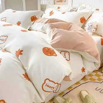 AB двухсекционный бархатный комплект из четырех предметов с начесом растений, теплый, пушистый, приятный для кожи, облачный комплект для спальной кровати 120cm bed sheet 3pcs