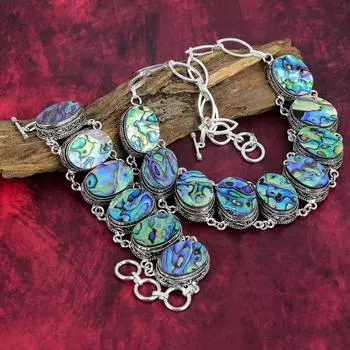 Браслет из ракушек Abalone Shell из чистого серебра 925 пробы, регулируемое ожерелье из цепочки, подарок для женщин, браслет ручной работы из драгоценных камней и комплект ожерелья Adjustable With 8 -18 синий