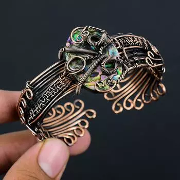 Abalone Shell Чистая медная проволока, обернутая ювелирным браслетом ручной работы, браслет, регулируемый для нее Adjustable зелёный