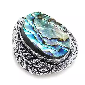 Драгоценный камень из раковины абалона Ювелирное изделие из стерлингового серебра 925 пробы Подарок Кольцо Размер 8 K2z91