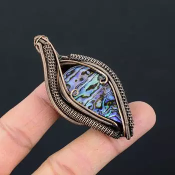 Abalone Shell Gemstone Чистая медная проволока Обернутая ювелирная подвеска ручной работы 2.76 Inches синий