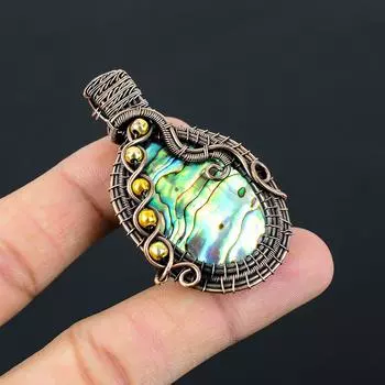 Abalone Shell Gemstone Чистая медная проволока Обернутая ювелирная подвеска ручной работы 2.28 Inches зелёный
