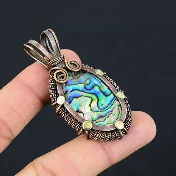 Abalone Shell Gemstone Чистая медная проволока Обернутая ювелирная подвеска ручной работы 2.36 Inches синий