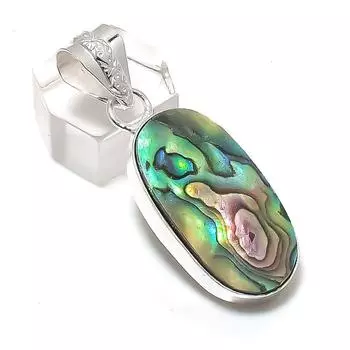 Abalone Shell Gemstone Handmade 925 Sterling Silver Jewelry Pendant 1.85 m4q37