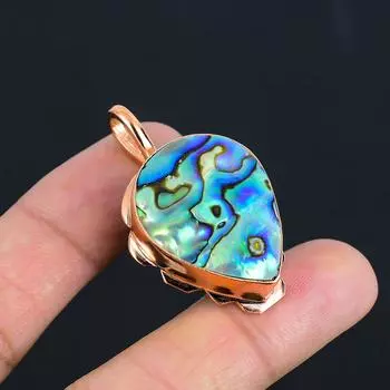 Подвеска из драгоценного камня в виде ракушки абалон ручной работы из меди для свадебного подарка 1.81 Inches синий