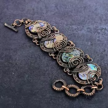 Abalone Shell Gemstone Handmade Copper Wire Wrap Bracelet 7-8 q3k87